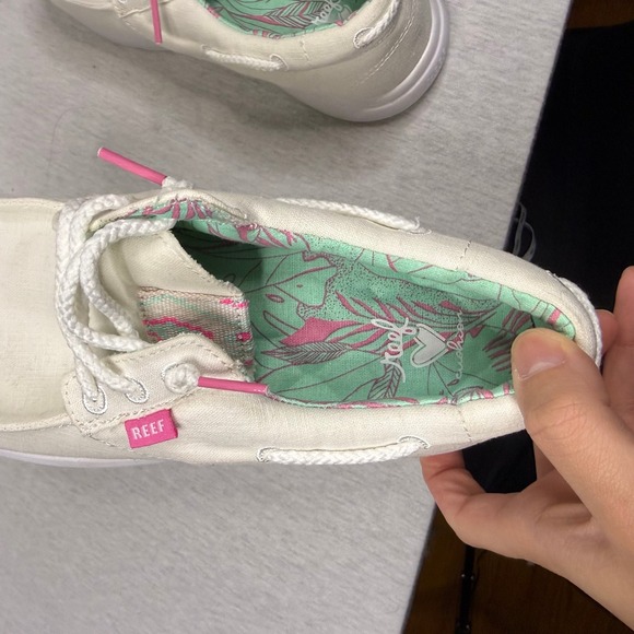 Reef Women's Casual Boat Shoes Cream Canvas Tropical Lining Lace Up Size 7 - Picture 7 of 8